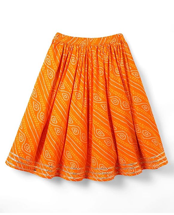 Babyhug Cotton Woven Sleeveless Choli Lehenga and Dupatta Set with Bandhani Print - Orange