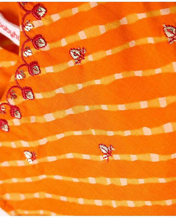 Babyhug Cotton Woven Sleeveless Choli Lehenga and Dupatta Set with Bandhani Print - Orange