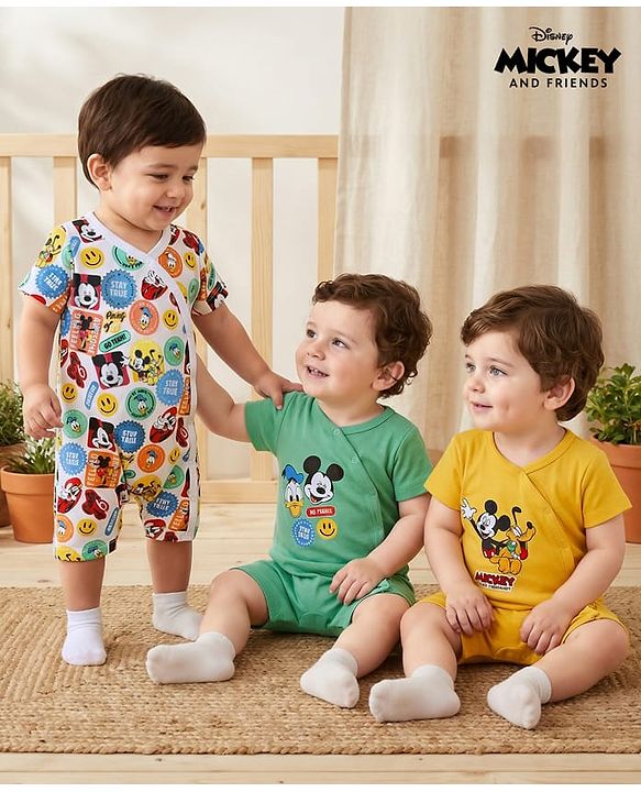Babyhug Disney Interlock Knit Sleeveless Vests with Simba Graphics Pack of 3 - Green Navy Blue & White main image 1