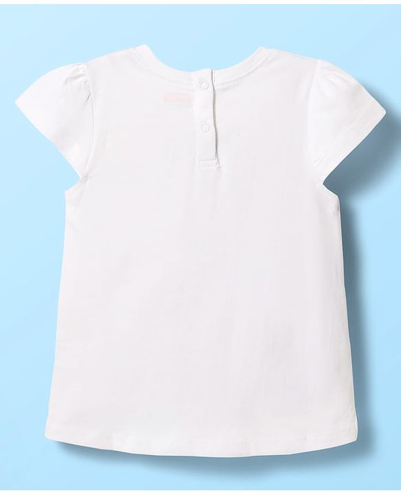 Babyhug Cotton Knit Half Cap Sleeves T-Shirt with Kitty Print - White