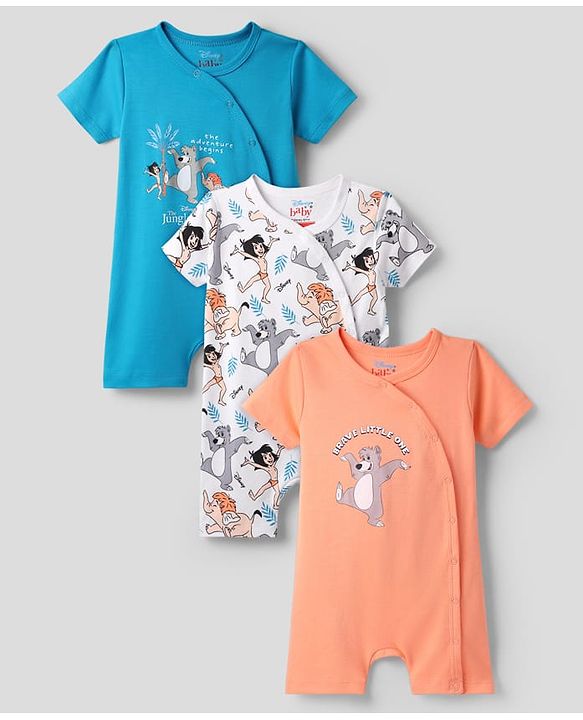 Babyhug Disney Interlock Knit Half Sleeves Romper with Mowgli & Friends ...