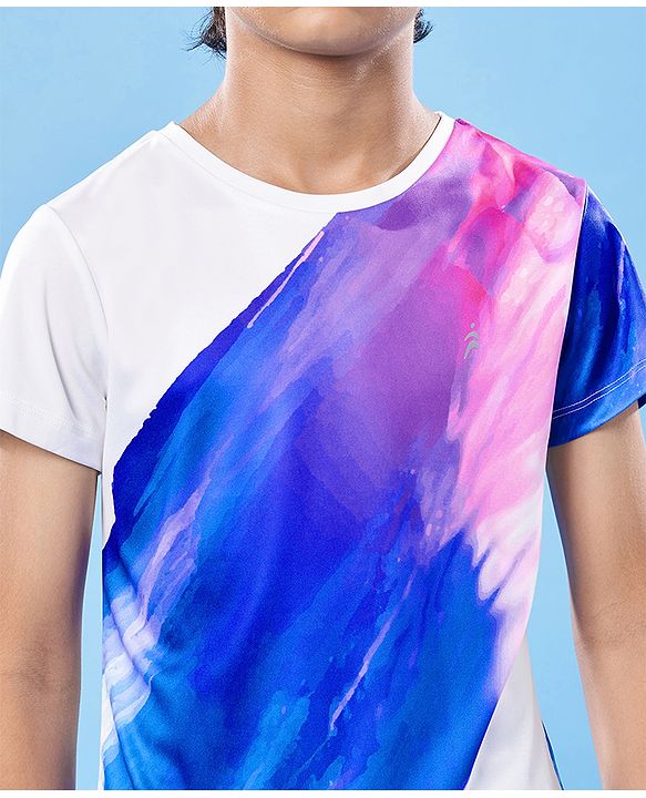 Pine Active Knit Super Stretch Half Sleeves Printed T-Shirt - White & Blue