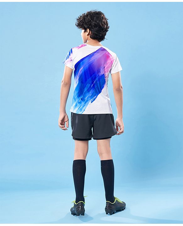 Pine Active Knit Super Stretch Half Sleeves Printed T-Shirt - White & Blue