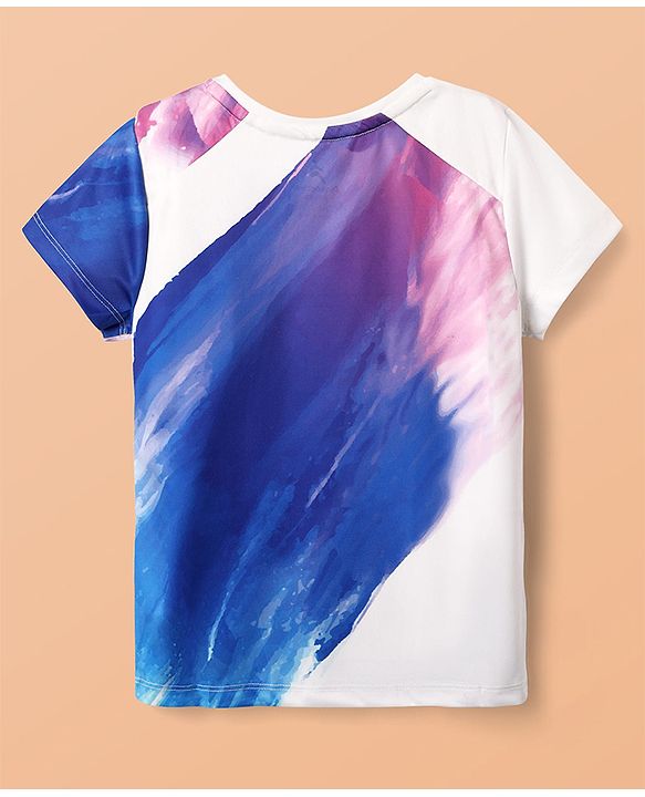 Pine Active Knit Super Stretch Half Sleeves Printed T-Shirt - White & Blue
