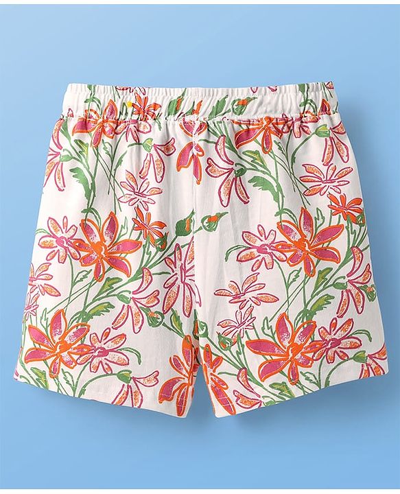 Pine Kids Single Jersey Knit Half Sleeves Shorts Co-Ords Night Suit with Floral Print - White
