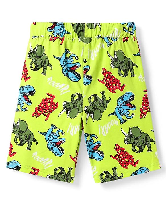 Pine Kid Single Jersey Knit Half Sleeves Co-ords Shorts Night Suit With Dino Print - Light Green