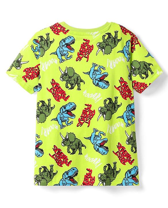 Pine Kid Single Jersey Knit Half Sleeves Co-ords Shorts Night Suit With Dino Print - Light Green