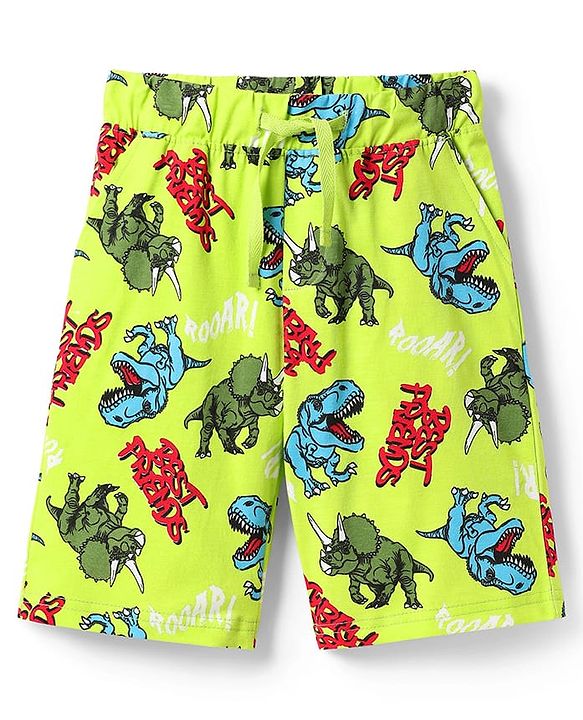 Pine Kid Single Jersey Knit Half Sleeves Co-ords Shorts Night Suit With Dino Print - Light Green