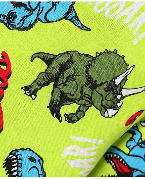 Pine Kid Single Jersey Knit Half Sleeves Co-ords Shorts Night Suit With Dino Print - Light Green