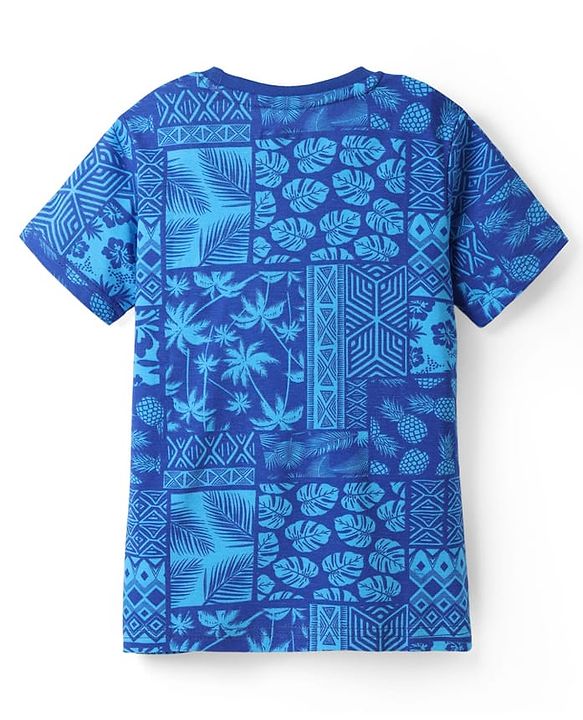 Pine Kids Single Jersey Knit Half Sleeves Co-ords Shorts Night Suit With Tropical Theme Print - Blue