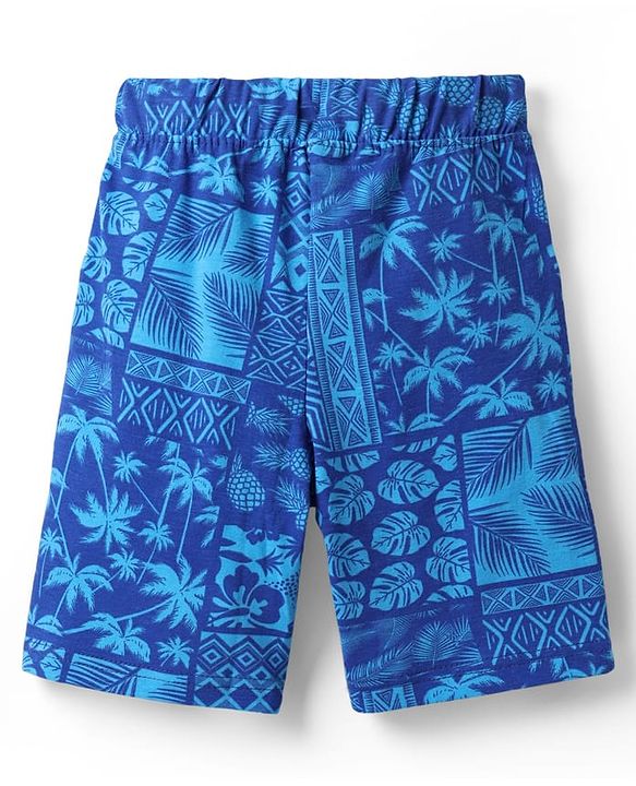 Pine Kids Single Jersey Knit Half Sleeves Co-ords Shorts Night Suit With Tropical Theme Print - Blue