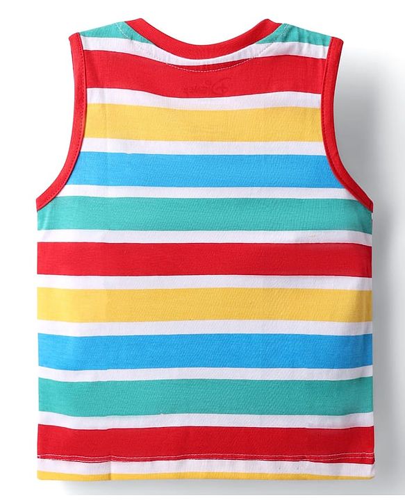 Babyhug Disney Single Jersey Knit Sleeveless T-Shirt And Dungaree Set With Car Graphics - Blue & Yellow