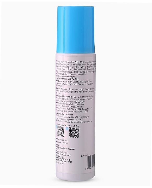 Babyhug Baby Memories Gentle Body Mist  150ml | Alcohol Free | Dermatologically Tested | Skin Friendly | Safe | Everyday Wear