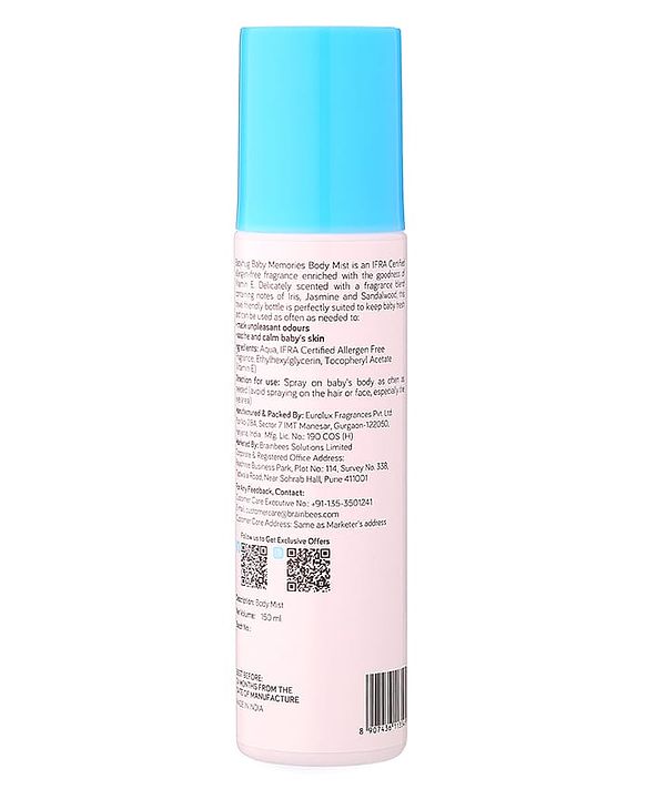 Babyhug Baby Memories Gentle Body Mist  150ml | Alcohol Free | Dermatologically Tested | Skin Friendly | Safe | Everyday Wear
