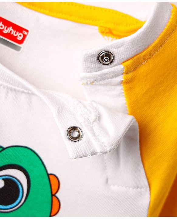 Babyhug Single Jersey Knit Half Raglan Sleeves T-Shirt & Shorts Set With Dino Print - White & Green