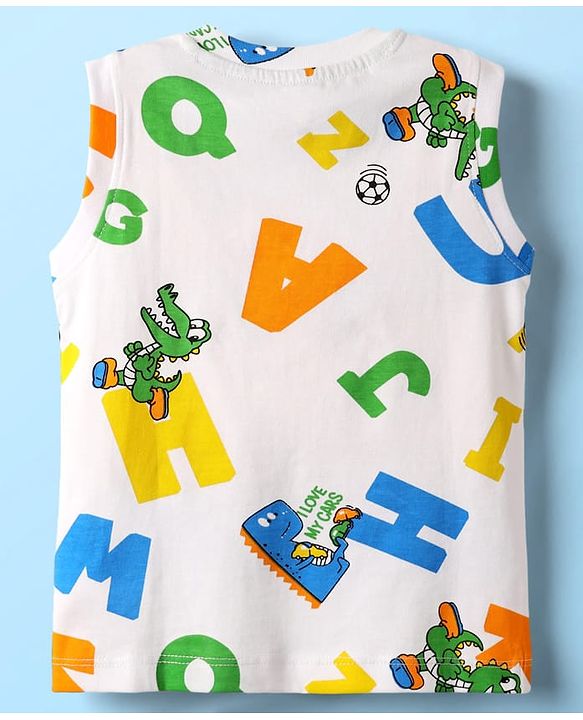 Babyhug Single Jersey Knit Sleeveless Tank T-Shirt & Shorts With Alphabet Print - Green & White