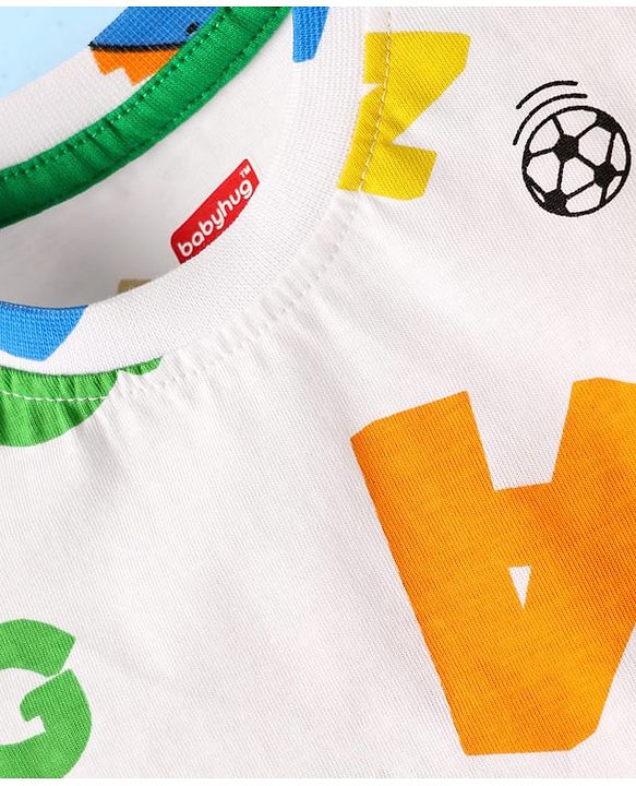 Babyhug Single Jersey Knit Sleeveless Tank T-Shirt & Shorts With Alphabet Print - Green & White