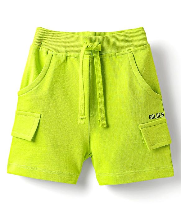 Babyhug Single Jersey Knit Sleeveless T-Shirt & Shorts Set with Carlifornia Text Print - Blue & Limegreen