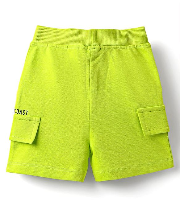 Babyhug Single Jersey Knit Sleeveless T-Shirt & Shorts Set with Carlifornia Text Print - Blue & Limegreen