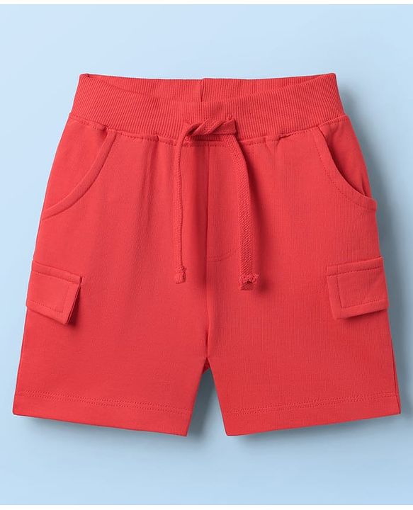 Babyhug Single Jersey Knit Half Sleeves T-Shirt & Shorts With Beach Theme Print - Red & White