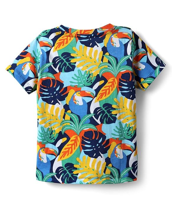 Babyhug Single Jersey Knit Half Sleeves T-Shirt & Shorts Set With Leaf Print - Blue