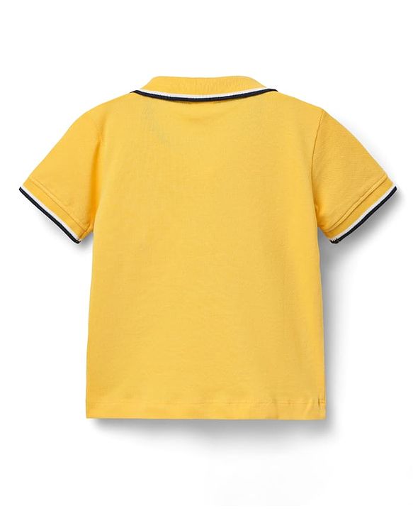 Babyhug Single Jersey Knit Half Sleeves Polo T-Shirt & Shorts Set with Text Print - Yellow & Blue