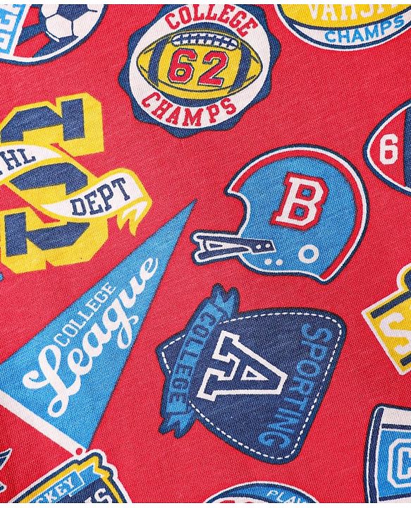 Babyhug Single Jersey Knit Half Sleeves T-Shirt & Shorts Set with Sports Theme Print - Red & Blue