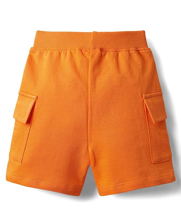 Babyhug Single Jersey Knit Sleeveless Hooded T-Shirt & Shorts Set With Boat Print - Navy Blue & Orange