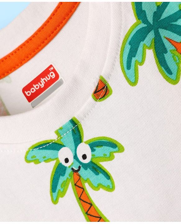 Babyhug Single Jersey Knit Sleeveless Tank T-Shirt & Shorts With Tropical Print - Aqua Blue & White