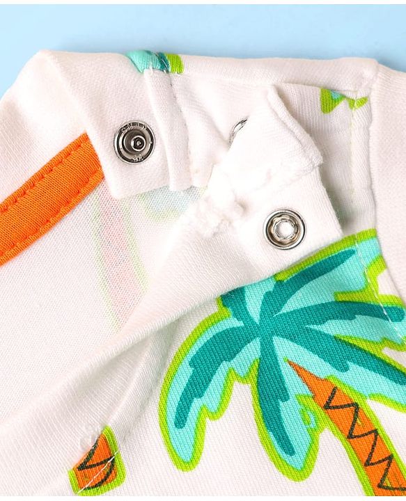 Babyhug Single Jersey Knit Sleeveless Tank T-Shirt & Shorts With Tropical Print - Aqua Blue & White