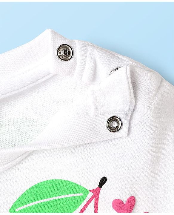 Babyhug Cotton Knit Half Sleeves T-shirt With Cherry Print - White