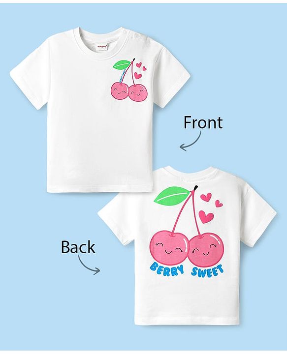 Babyhug Cotton Knit Half Sleeves T-shirt With Cherry Print - White