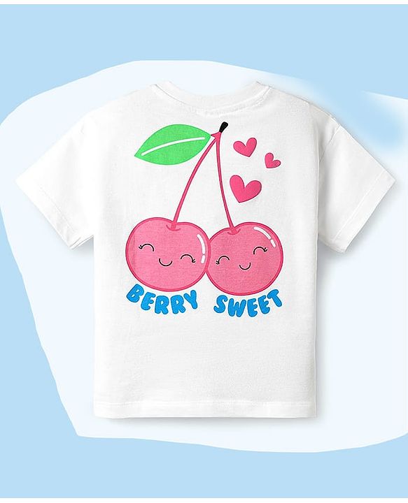 Babyhug Cotton Knit Half Sleeves T-shirt With Cherry Print - White