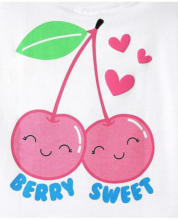 Babyhug Cotton Knit Half Sleeves T-shirt With Cherry Print - White