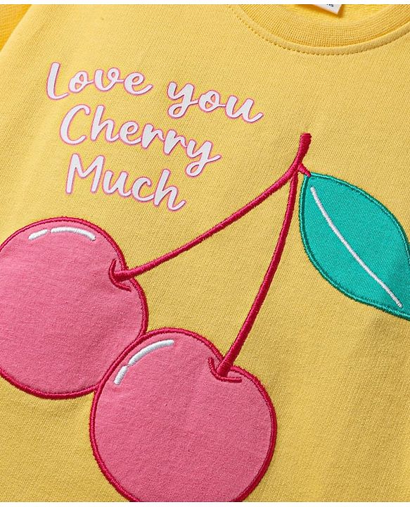 Babyhug Cotton Knit Half Sleeves T-Shirt with Cherry Print - Yellow