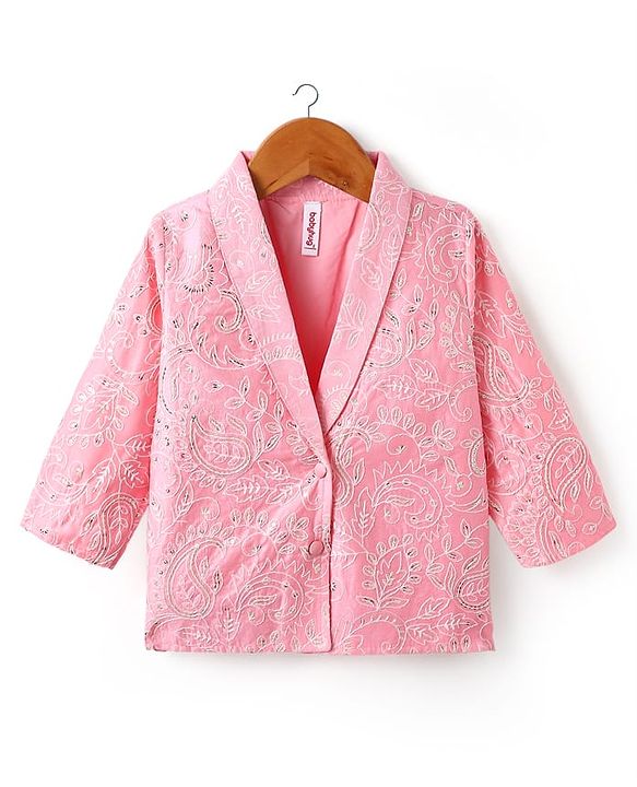 Babyhug Woven Embroidered Lehenga Choli Set With Full Sleeves Jacket - Pink