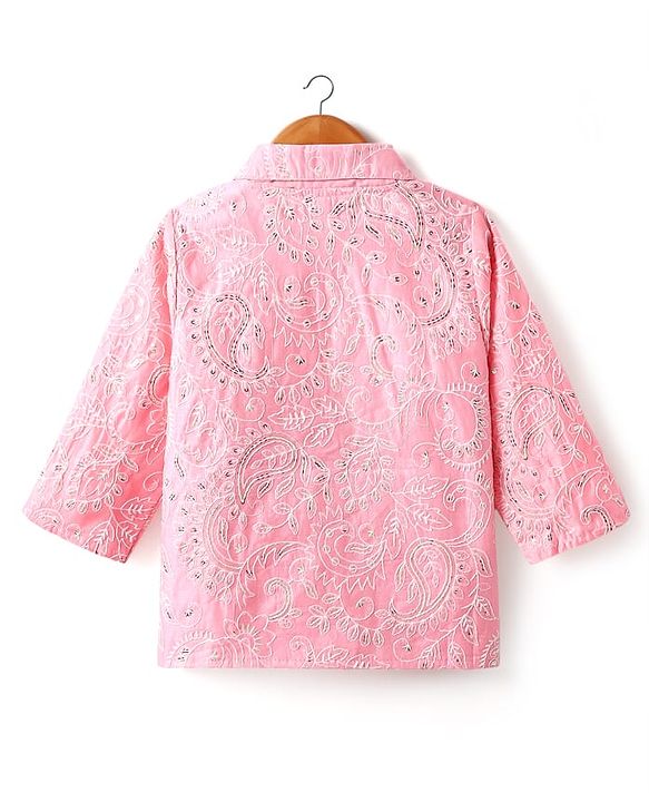 Babyhug Woven Embroidered Lehenga Choli Set With Full Sleeves Jacket - Pink