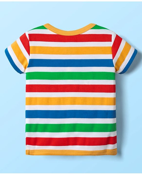 Babyhug 100% Cotton Knit Half Sleeves Front Open jhablas with Bear Print & Stripes Pack of 3 - Yellow & White
