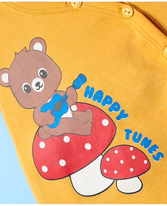 Babyhug 100% Cotton Knit Half Sleeves Front Open jhablas with Bear Print & Stripes Pack of 3 - Yellow & White