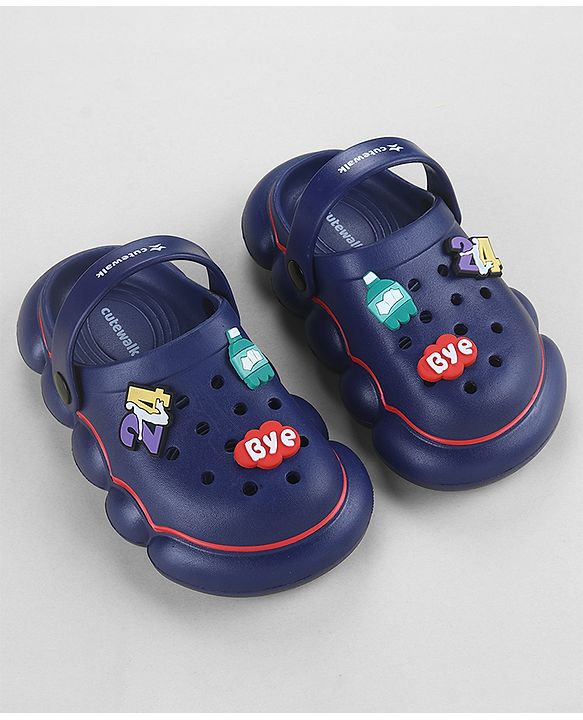 Cute Walk by Babyhug Back Strap Closure Solid Coloured Clogs With Applique - Navy Blue