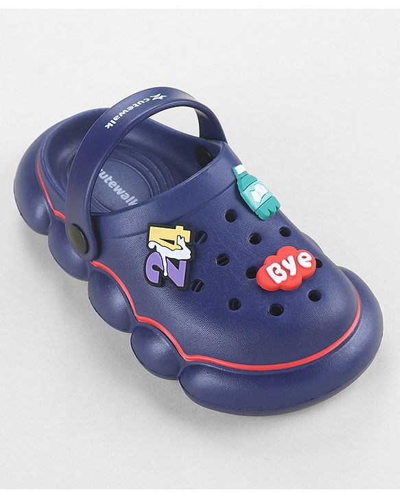 Cute Walk by Babyhug Back Strap Closure Solid Coloured Clogs With Applique - Navy Blue