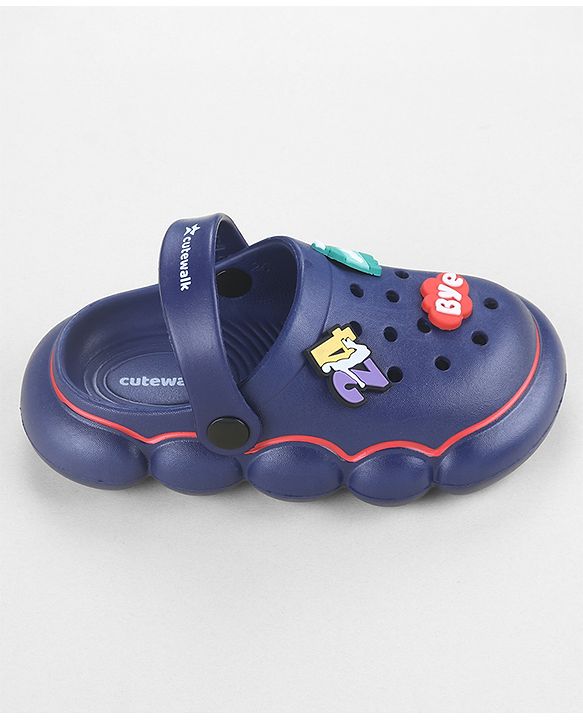 Cute Walk by Babyhug Back Strap Closure Solid Coloured Clogs With Applique - Navy Blue