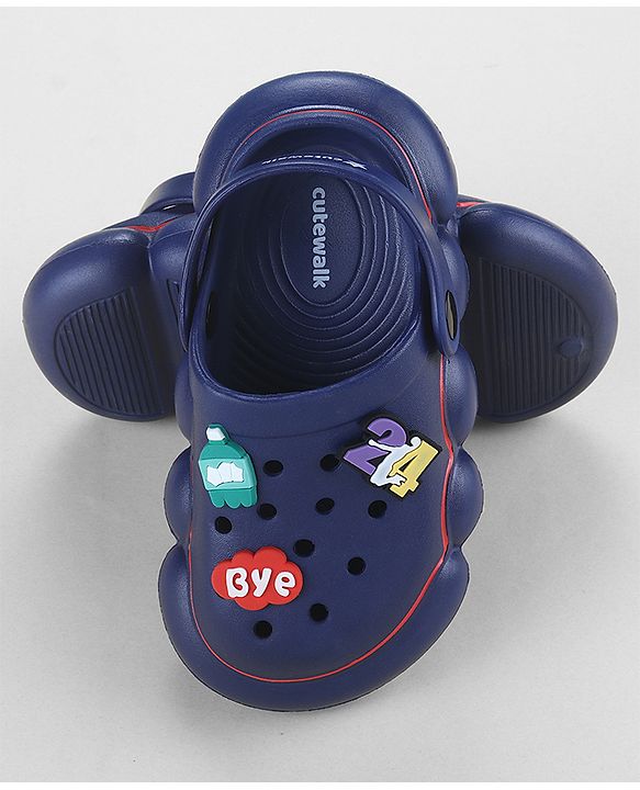 Cute Walk by Babyhug Back Strap Closure Solid Coloured Clogs With Applique - Navy Blue