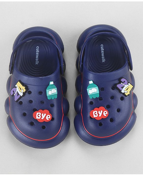 Cute Walk by Babyhug Back Strap Closure Solid Coloured Clogs With Applique - Navy Blue