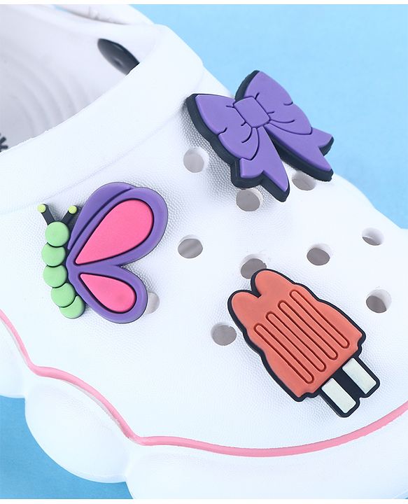 Cute Walk by Babyhug Back Strap Closure Solid Coloured Clogs With Butterfly & Bow Applique - White