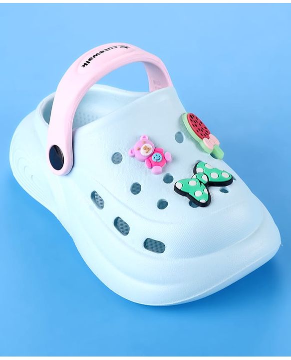 Cute Walk by Babyhug Back Strap Clogs with Bow & Bear Applique - Light Blue