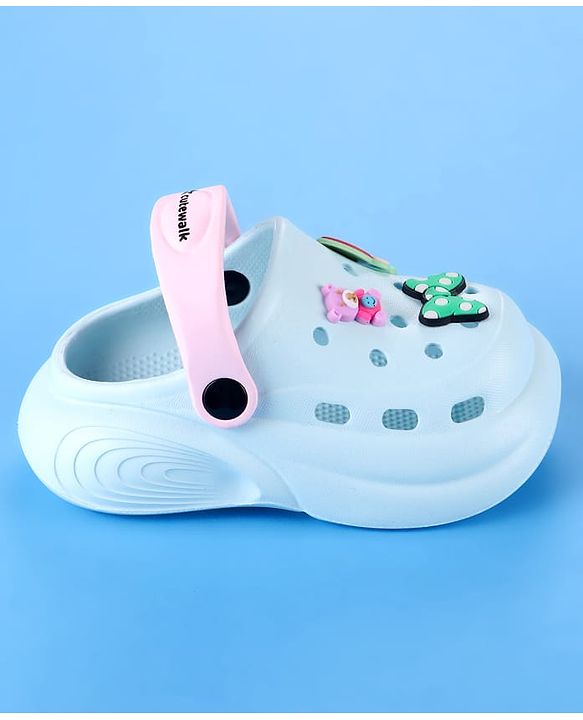 Cute Walk by Babyhug Back Strap Clogs with Bow & Bear Applique - Light Blue