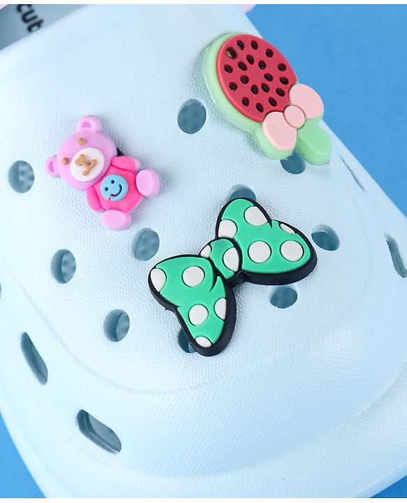 Cute Walk by Babyhug Back Strap Clogs with Bow & Bear Applique - Light Blue