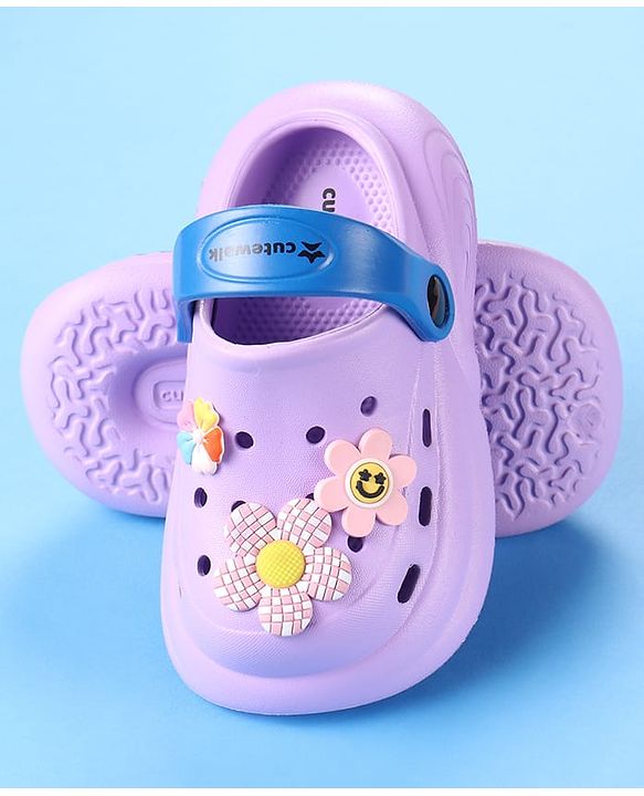 Cute Walk by Babyhug Clogs with Back Strap & Floral Applique - Purple