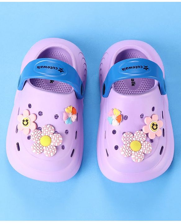 Cute Walk by Babyhug Clogs with Back Strap & Floral Applique - Purple